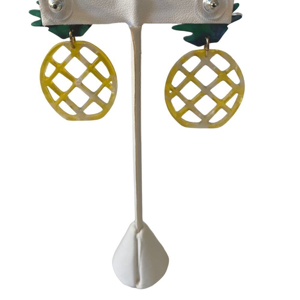 Yellow & Green Lightweight Pineapple Drop Earrings. Perfect for Summer. - Picture 4 of 5